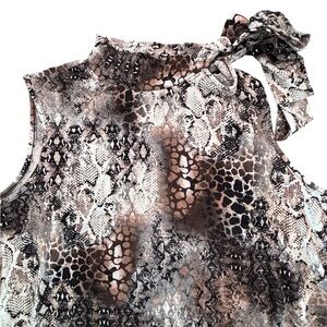 Perseption Concept Snake Print Sleeveless Tie Neck Top Size S